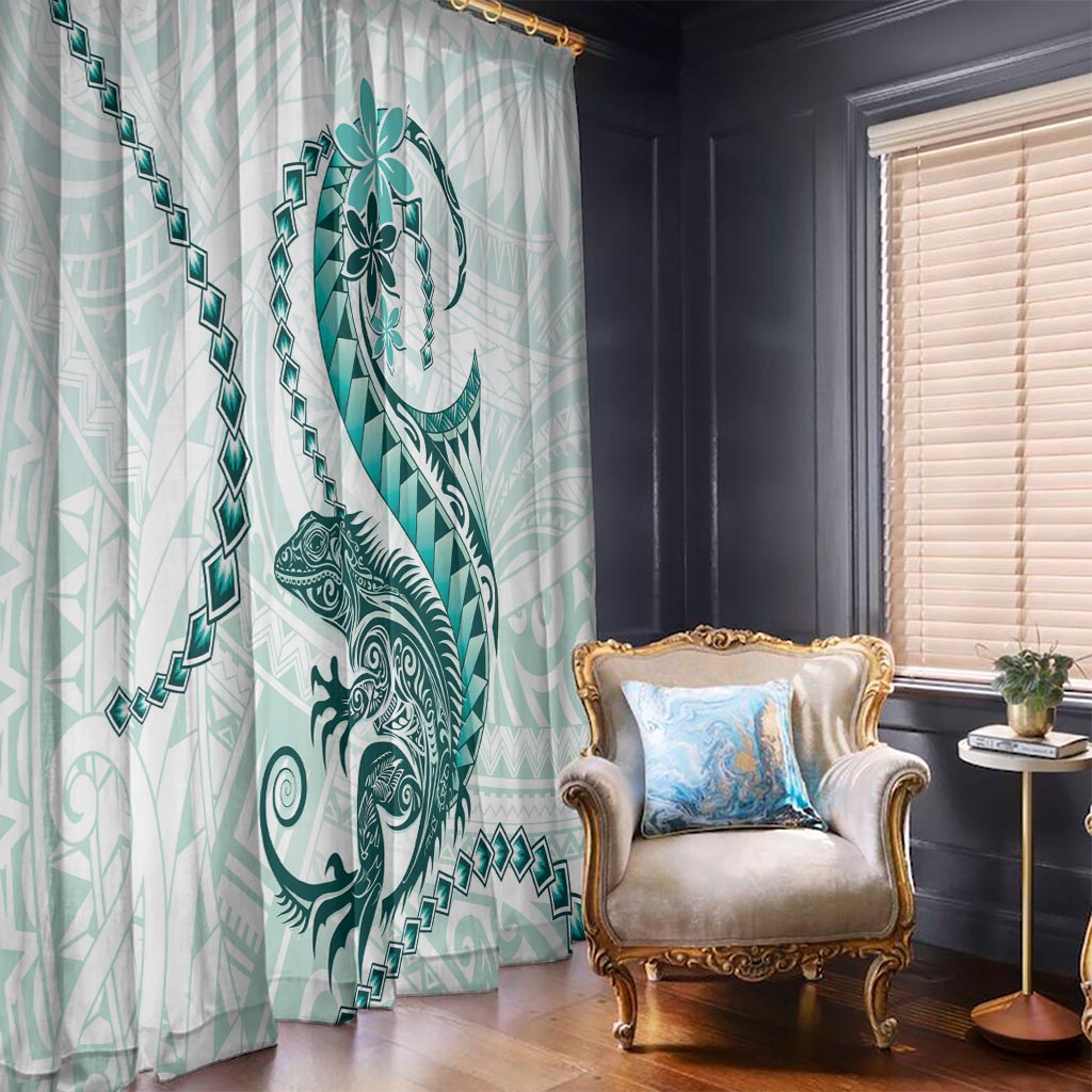 Teal Maori Tuatara Window Curtain Luxury Pastel Pattern LT01 - Polynesian Pride