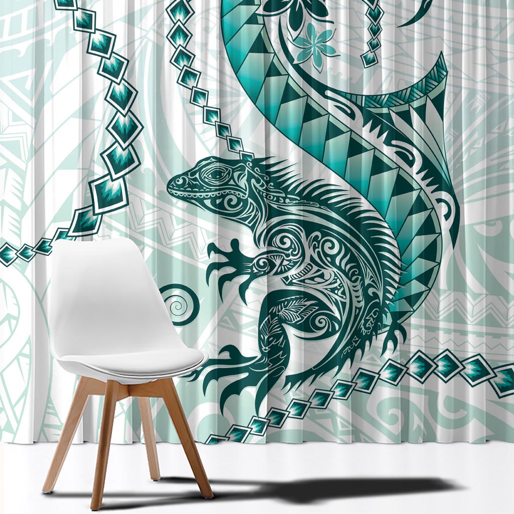 Teal Maori Tuatara Window Curtain Luxury Pastel Pattern LT01 - Polynesian Pride