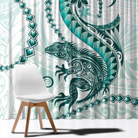 Teal Maori Tuatara Window Curtain Luxury Pastel Pattern LT01 - Polynesian Pride