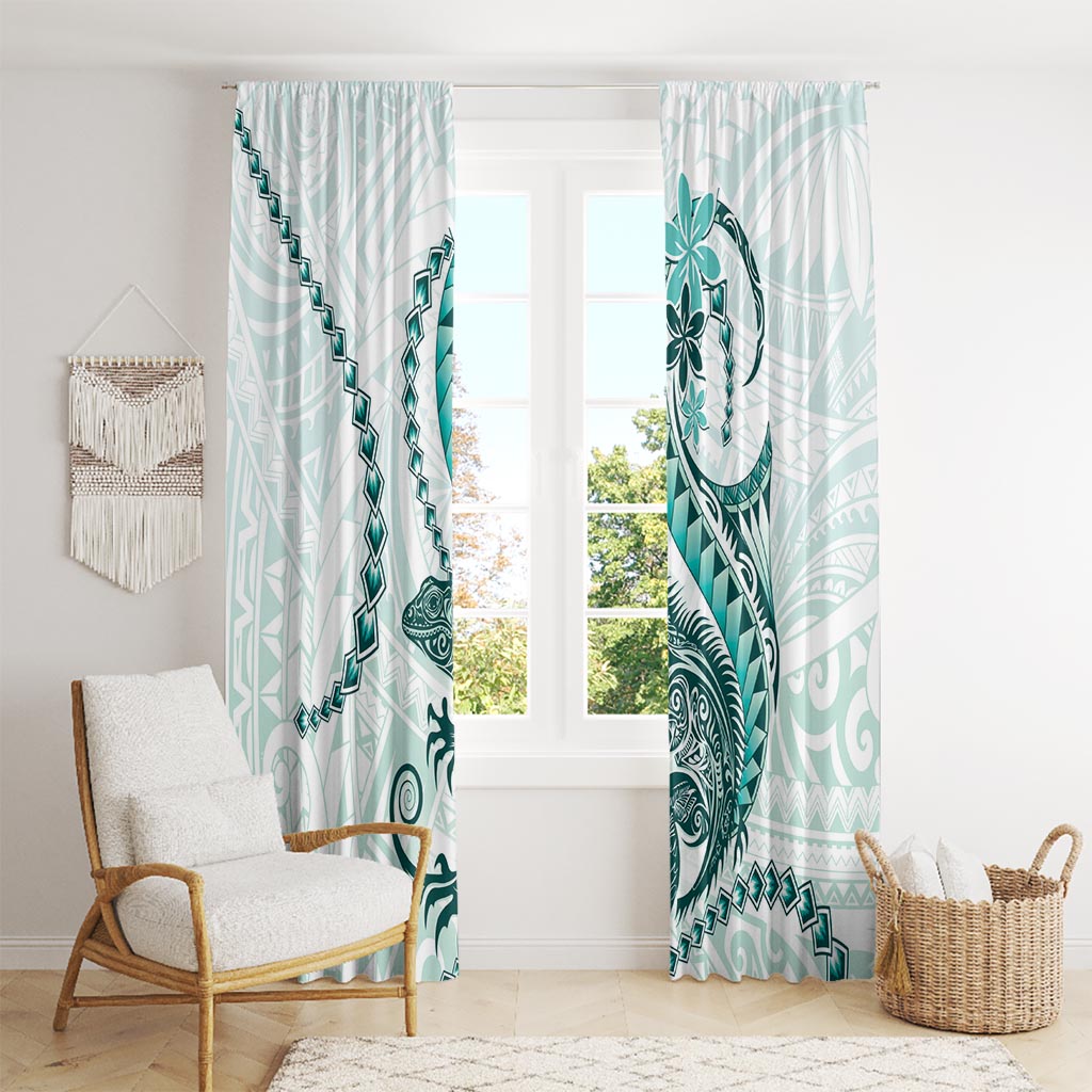 Teal Maori Tuatara Window Curtain Luxury Pastel Pattern LT01 - Polynesian Pride