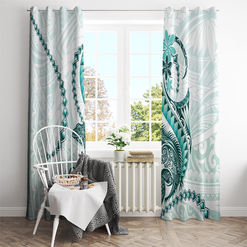 Teal Maori Tuatara Window Curtain Luxury Pastel Pattern LT01 - Polynesian Pride