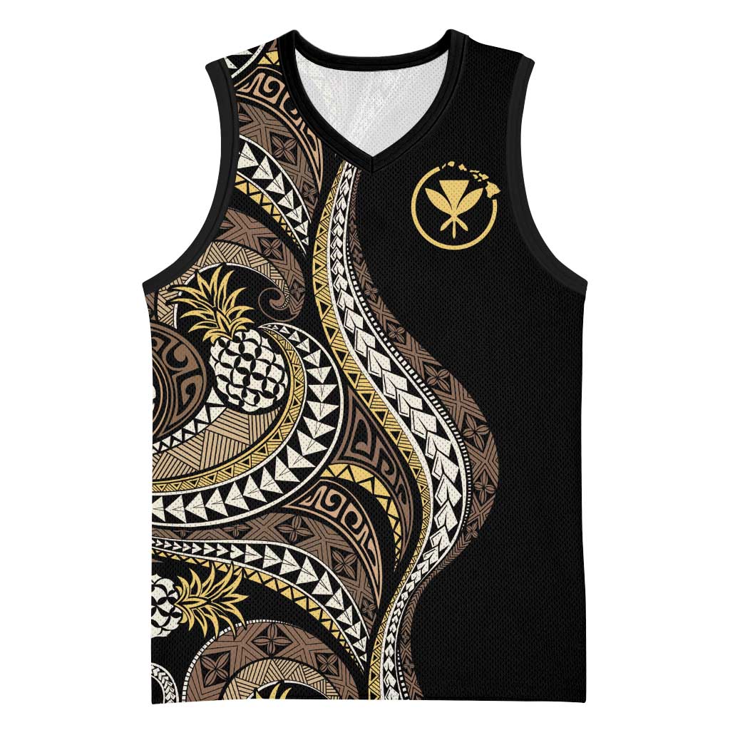 Hawaii Pineapple Brown Tribal Pattern Basketball Jersey LT01 Unisex Brown - Polynesian Pride