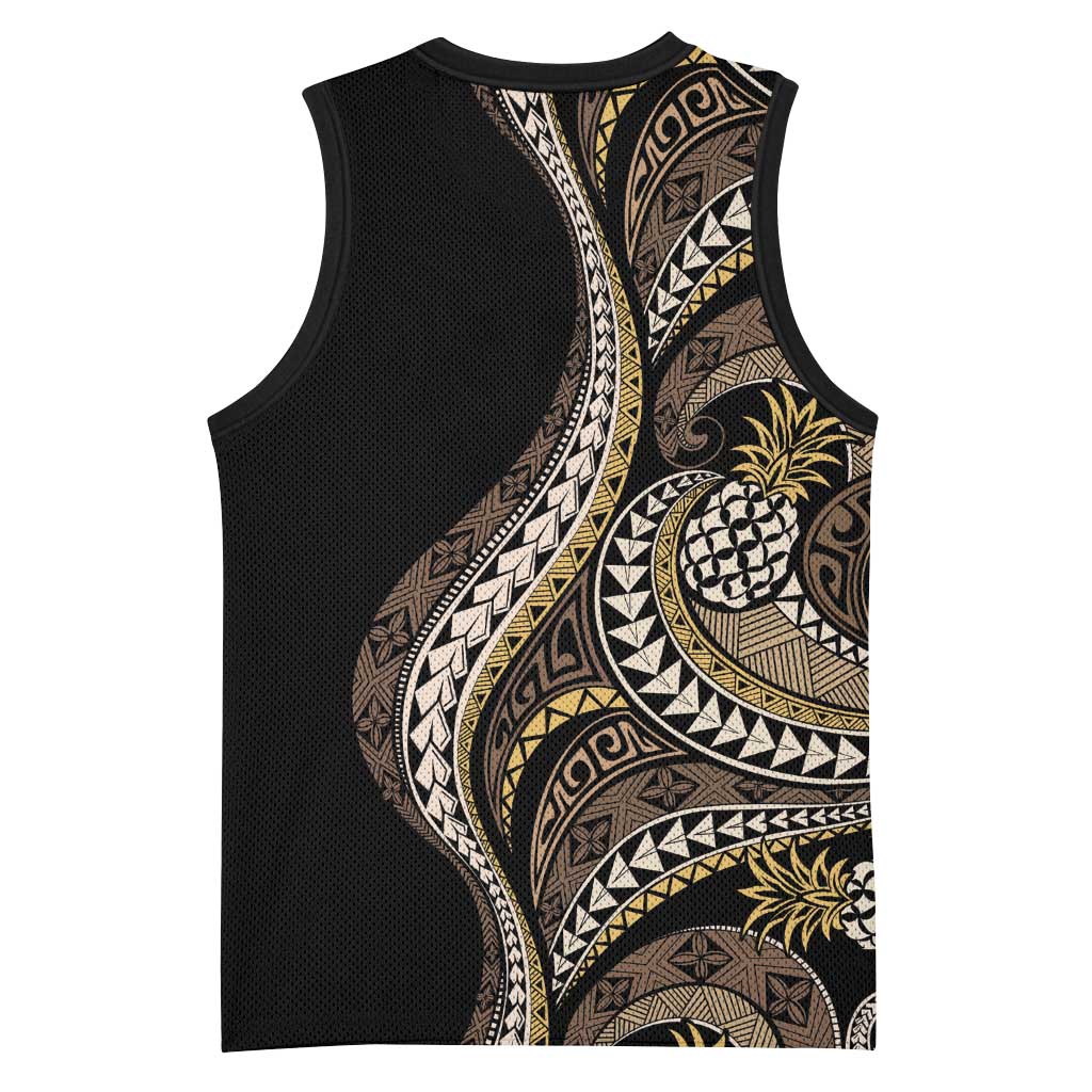 Hawaii Pineapple Brown Tribal Pattern Basketball Jersey LT01 - Polynesian Pride