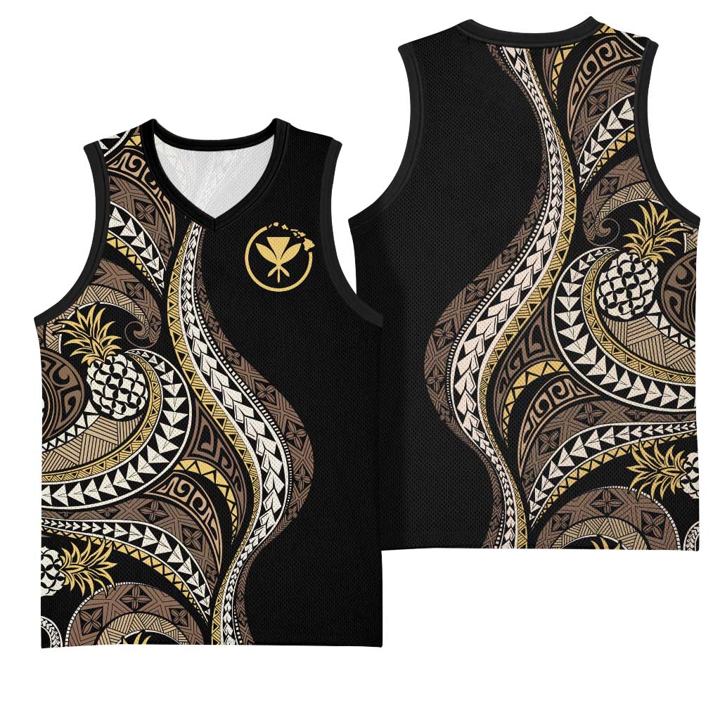 Hawaii Pineapple Brown Tribal Pattern Basketball Jersey LT01 - Polynesian Pride