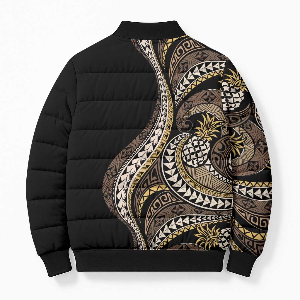 Hawaii Pineapple Brown Tribal Pattern Bomber Puffer Jacket LT01 - Polynesian Pride