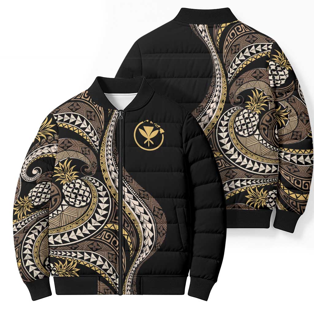 Hawaii Pineapple Brown Tribal Pattern Bomber Puffer Jacket LT01 - Polynesian Pride