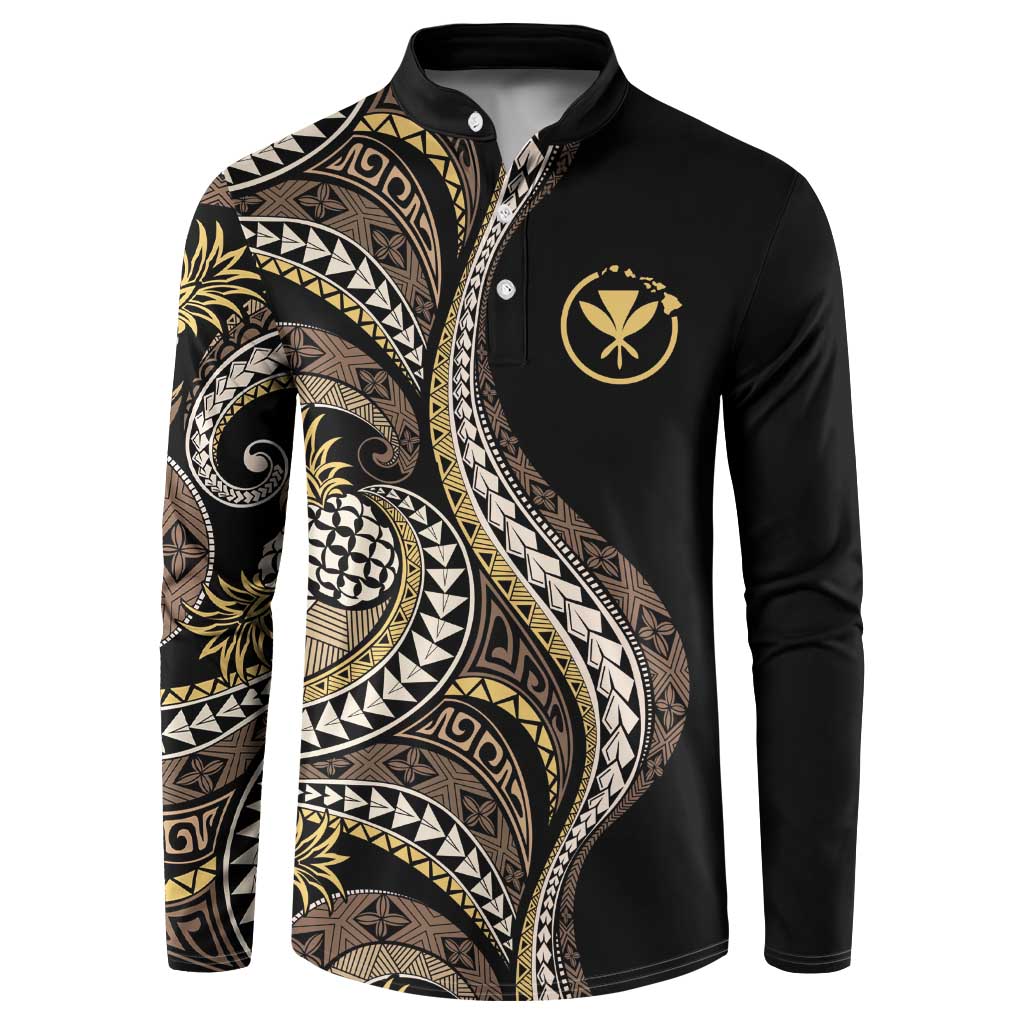 Hawaii Pineapple Brown Tribal Pattern Button Sweatshirt LT01 Brown - Polynesian Pride