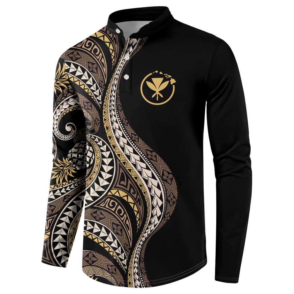 Hawaii Pineapple Brown Tribal Pattern Button Sweatshirt LT01 - Polynesian Pride