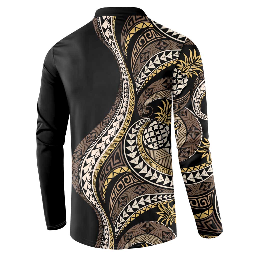 Hawaii Pineapple Brown Tribal Pattern Button Sweatshirt LT01 - Polynesian Pride
