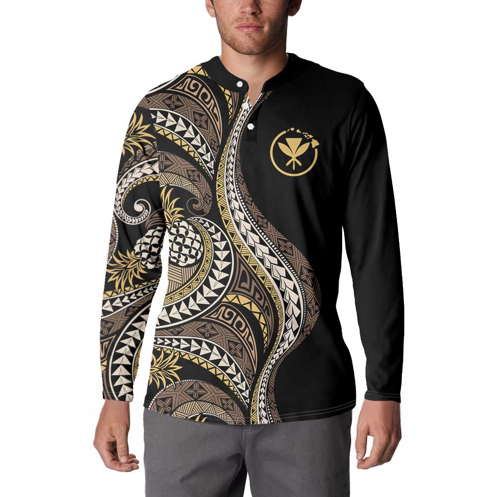 Hawaii Pineapple Brown Tribal Pattern Button Sweatshirt LT01 - Polynesian Pride