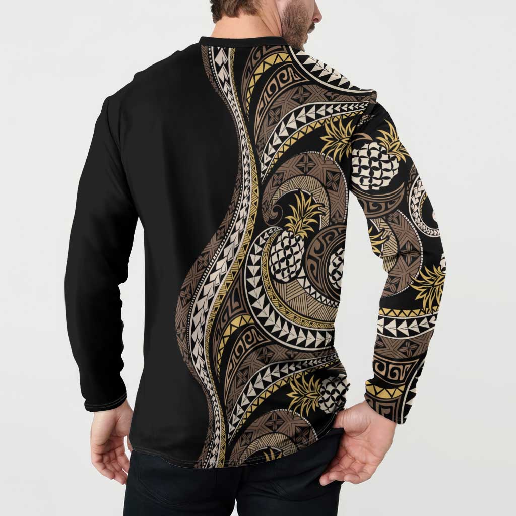 Hawaii Pineapple Brown Tribal Pattern Button Sweatshirt LT01 - Polynesian Pride