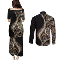 Hawaii Pineapple Brown Tribal Pattern Couples Matching Puletasi and Long Sleeve Button Shirt LT01 - Polynesian Pride