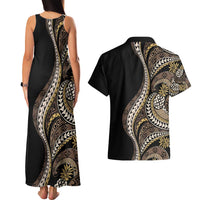 Hawaii Pineapple Brown Tribal Pattern Couples Matching Tank Maxi Dress and Hawaiian Shirt - Polynesian Pride