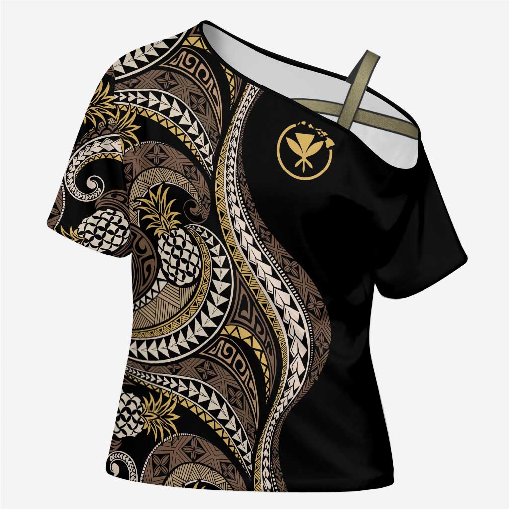 Hawaii Pineapple Brown Tribal Pattern Cross Shoulder Shirt LT01 Female Brown - Polynesian Pride