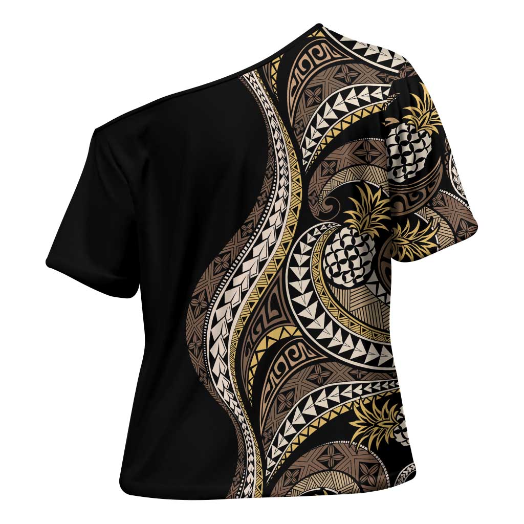 Hawaii Pineapple Brown Tribal Pattern Cross Shoulder Shirt LT01 - Polynesian Pride