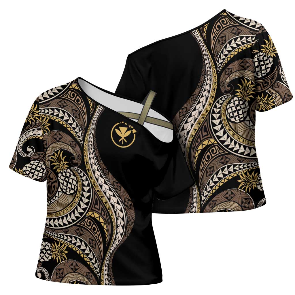 Hawaii Pineapple Brown Tribal Pattern Cross Shoulder Shirt LT01 - Polynesian Pride