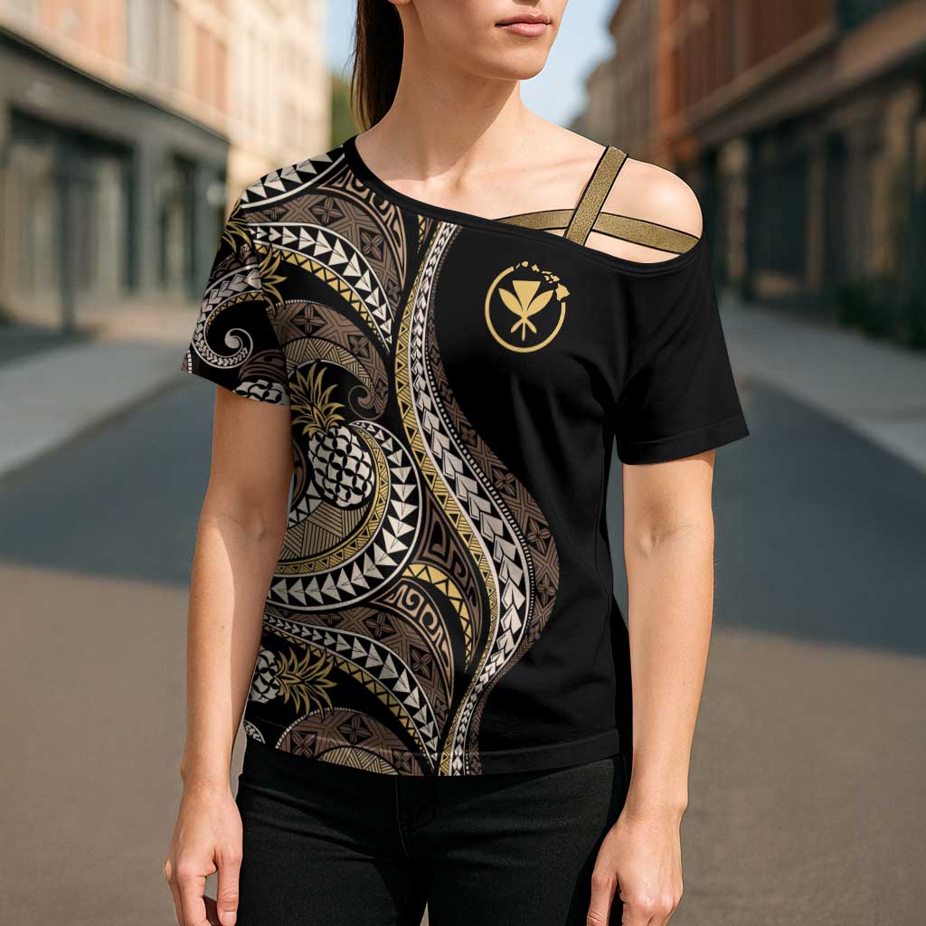 Hawaii Pineapple Brown Tribal Pattern Cross Shoulder Shirt LT01 - Polynesian Pride