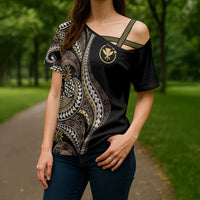 Hawaii Pineapple Brown Tribal Pattern Cross Shoulder Shirt LT01 - Polynesian Pride