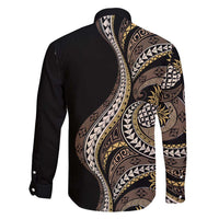 Hawaii Pineapple Brown Tribal Pattern Family Matching Long Sleeve Bodycon Dress and Hawaiian Shirt - Polynesian Pride