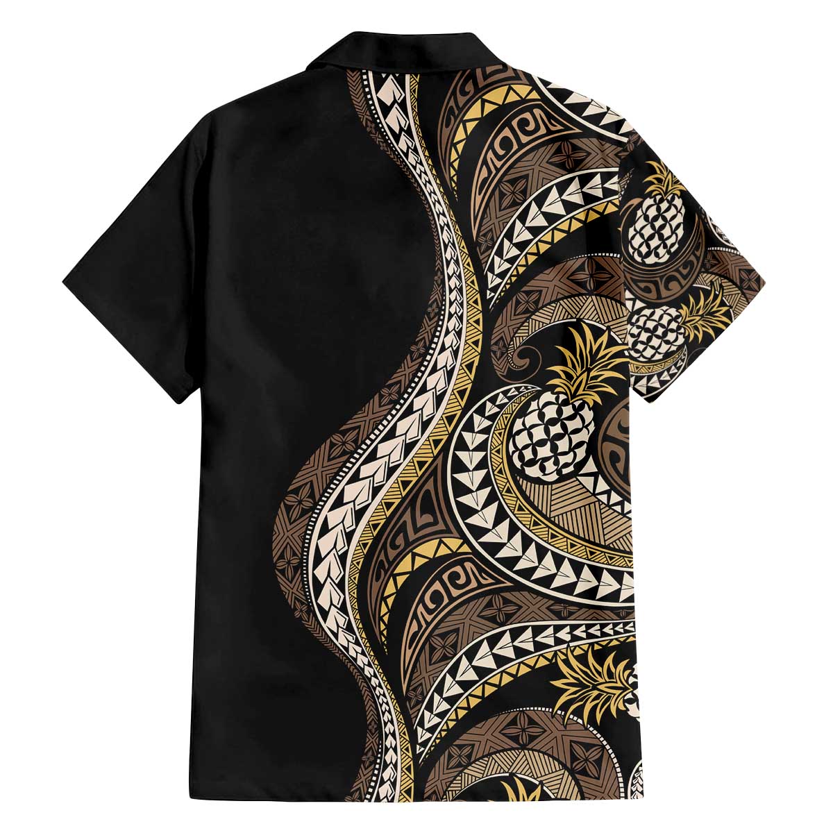 Hawaii Pineapple Brown Tribal Pattern Family Matching Off The Shoulder Long Sleeve Dress and Hawaiian Shirt - Polynesian Pride