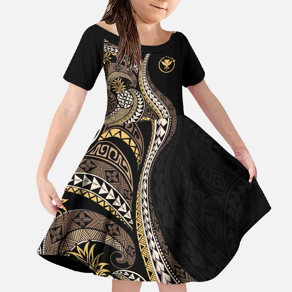 Hawaii Pineapple Brown Tribal Pattern Family Matching Off Shoulder Maxi Dress and Hawaiian Shirt - Polynesian Pride