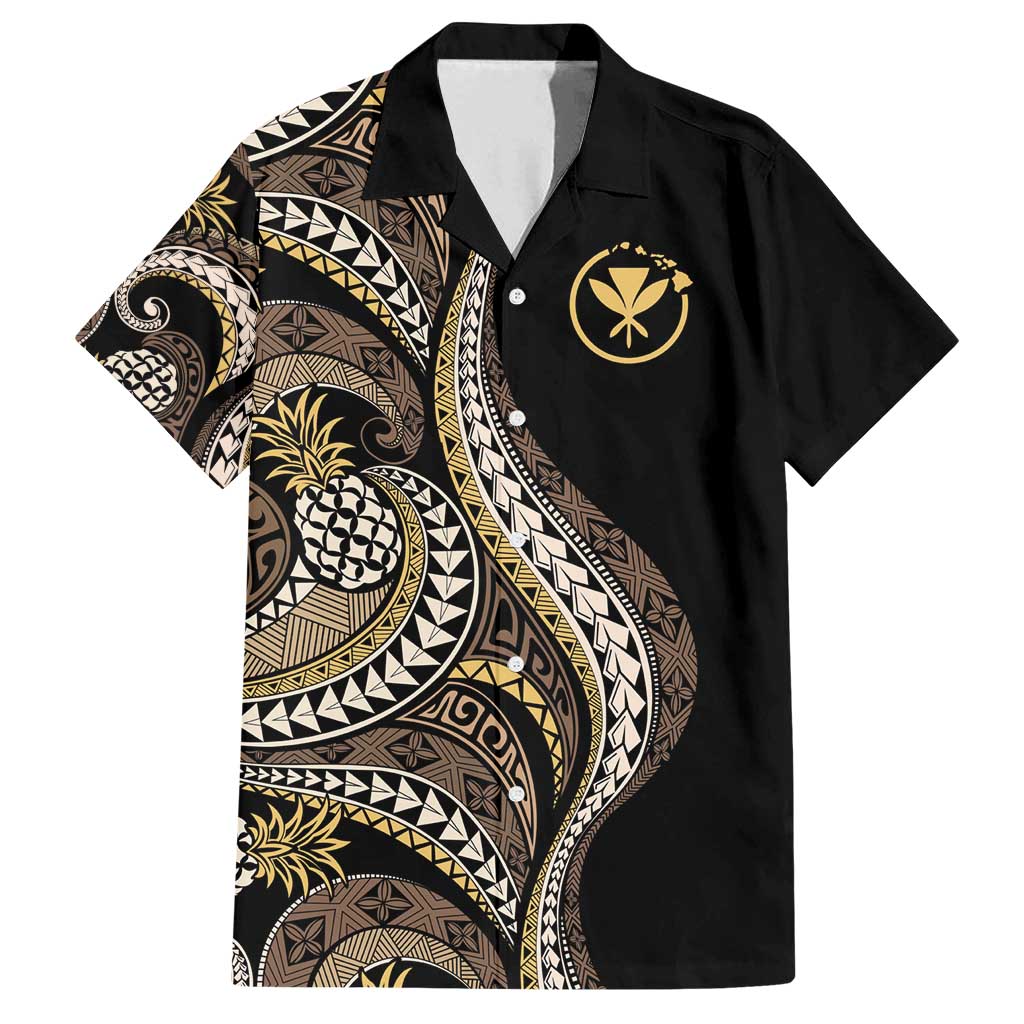 Hawaii Pineapple Brown Tribal Pattern Family Matching Off Shoulder Short Dress and Hawaiian Shirt - Polynesian Pride