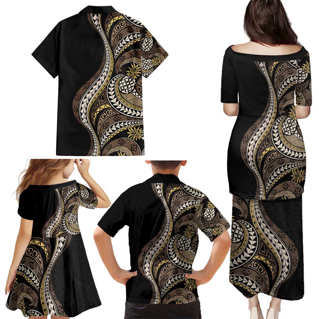 Hawaii Pineapple Brown Tribal Pattern Family Matching Puletasi and Hawaiian Shirt LT01 - Polynesian Pride