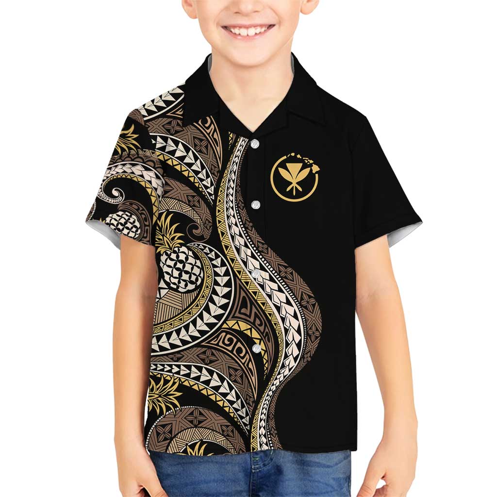 Hawaii Pineapple Brown Tribal Pattern Family Matching Puletasi and Hawaiian Shirt LT01 Son's Shirt Brown - Polynesian Pride