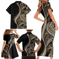 Hawaii Pineapple Brown Tribal Pattern Family Matching Short Sleeve Bodycon Dress and Hawaiian Shirt - Polynesian Pride