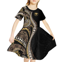 Hawaii Pineapple Brown Tribal Pattern Kid Short Sleeve Dress - Polynesian Pride