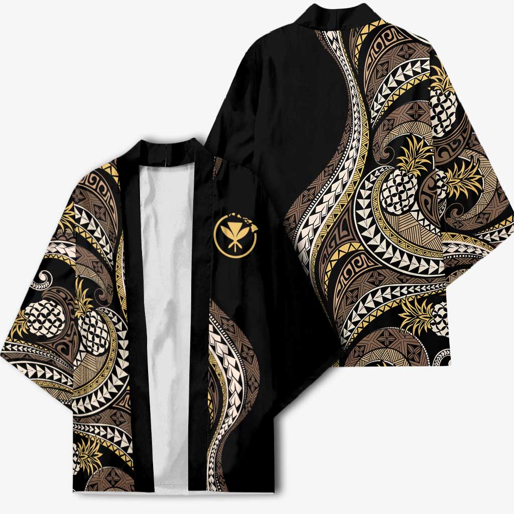 Hawaii Pineapple Brown Tribal Pattern Kimono - Polynesian Pride
