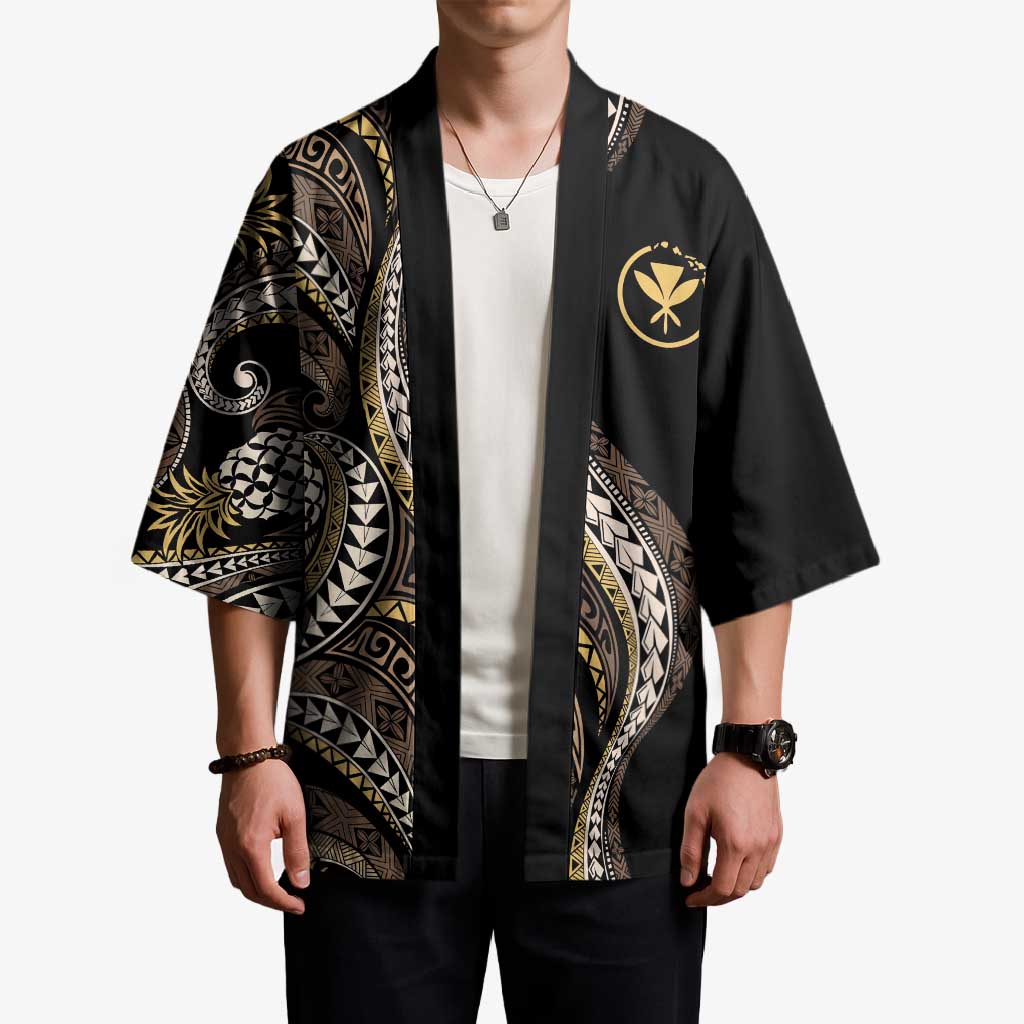 Hawaii Pineapple Brown Tribal Pattern Kimono - Polynesian Pride