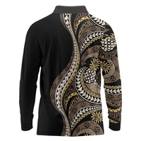 Hawaii Pineapple Brown Tribal Pattern Long Sleeve Polo Shirt LT01 - Polynesian Pride