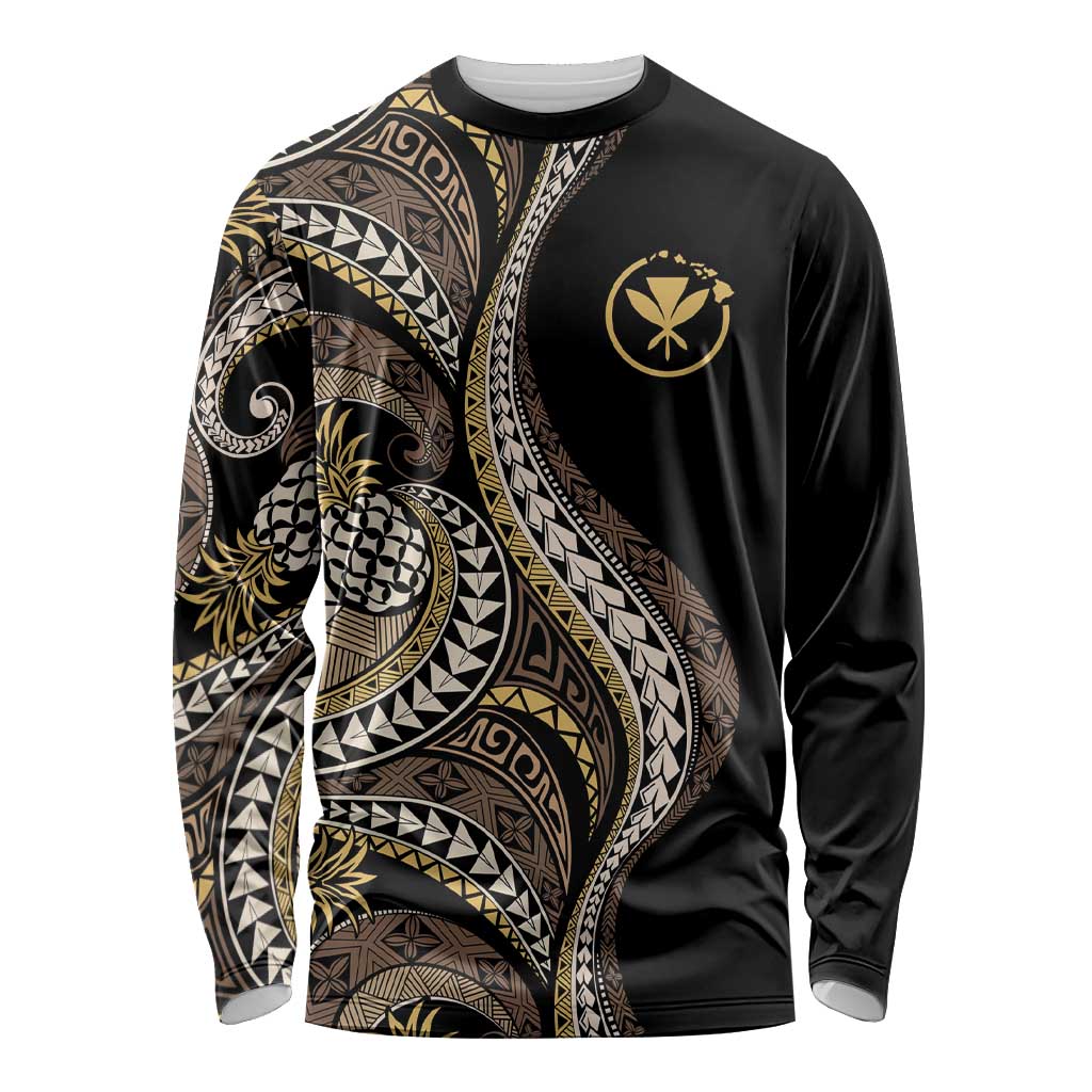 Hawaii Pineapple Brown Tribal Pattern Long Sleeve Shirt LT01 Unisex Brown - Polynesian Pride