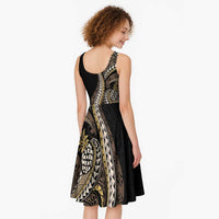 Hawaii Pineapple Brown Tribal Pattern Midi Dress - Polynesian Pride