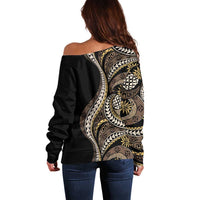 Hawaii Pineapple Brown Tribal Pattern Off Shoulder Sweater - Polynesian Pride