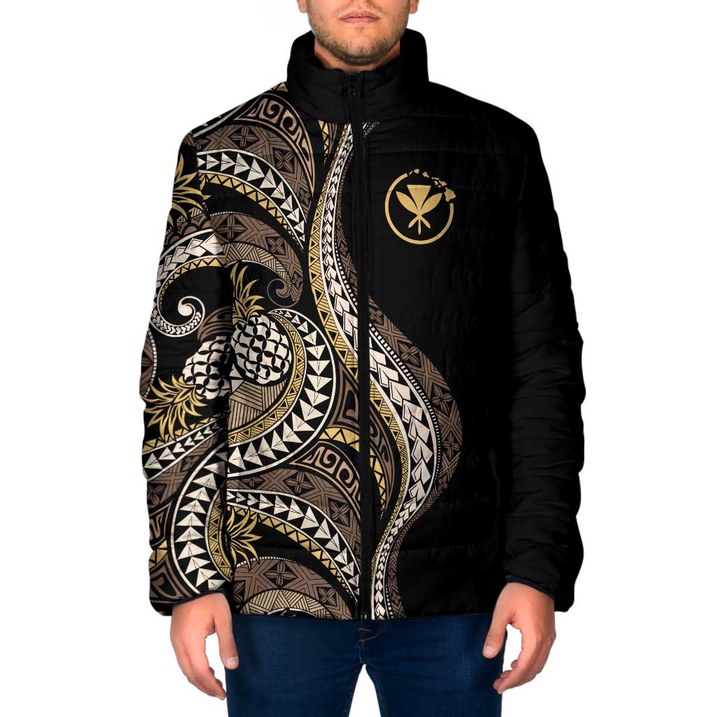 Hawaii Pineapple Brown Tribal Pattern Padded Jacket LT01 Men Brown - Polynesian Pride
