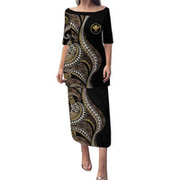 Hawaii Pineapple Brown Tribal Pattern Puletasi LT01 Long Dress Brown - Polynesian Pride