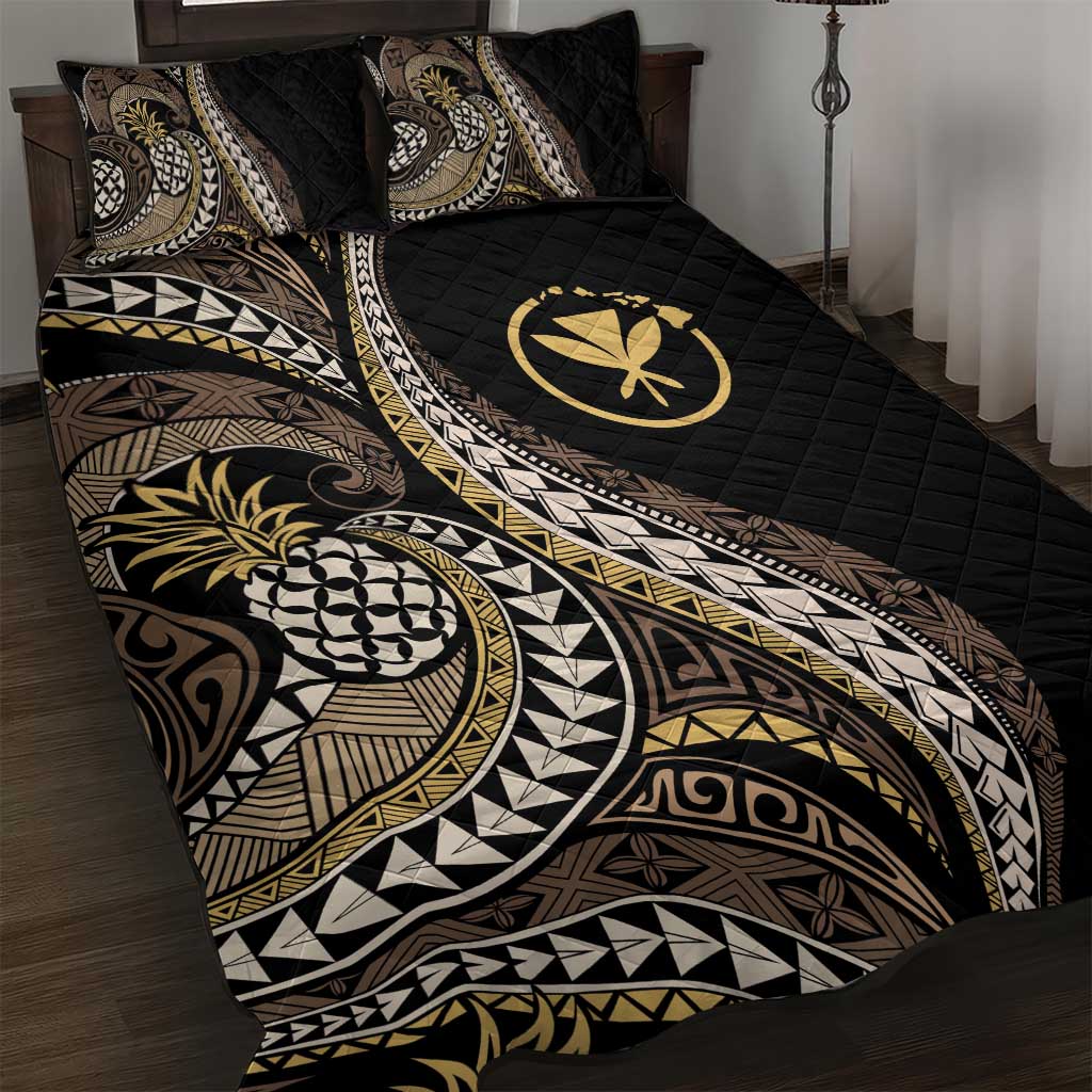 Hawaii Pineapple Brown Tribal Pattern Quilt Bed Set - Polynesian Pride