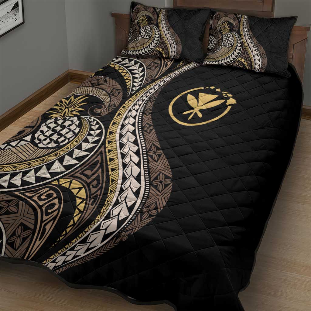 Hawaii Pineapple Brown Tribal Pattern Quilt Bed Set - Polynesian Pride