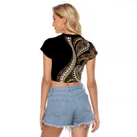 Hawaii Pineapple Brown Tribal Pattern Raglan Cropped T Shirt - Polynesian Pride