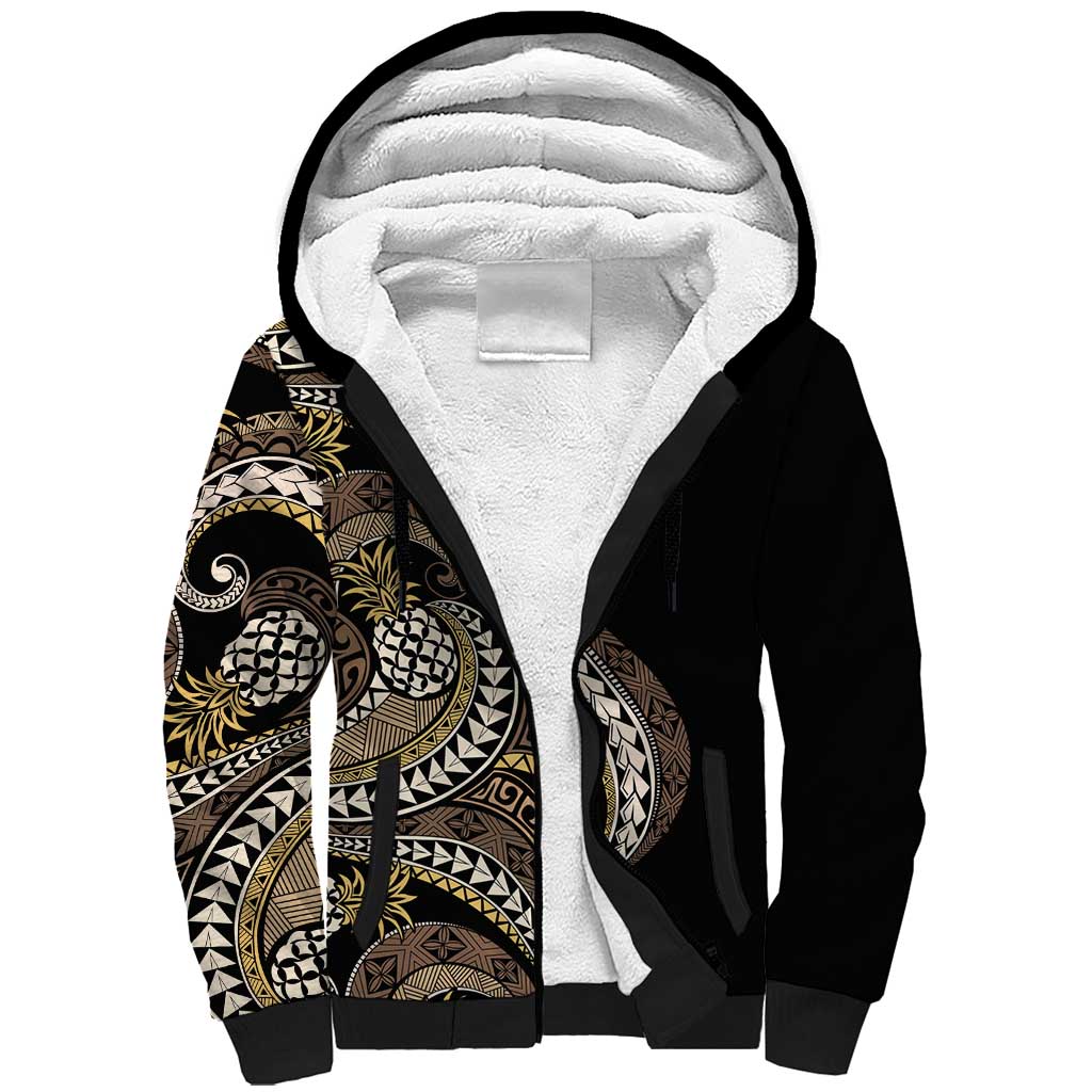 Hawaii Pineapple Brown Tribal Pattern Sherpa Hoodie LT01 Unisex Brown - Polynesian Pride