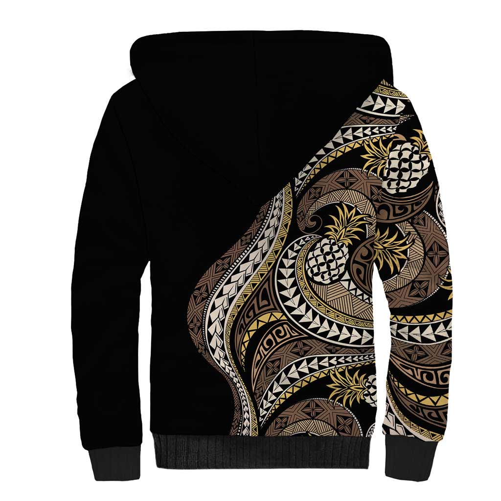 Hawaii Pineapple Brown Tribal Pattern Sherpa Hoodie LT01 - Polynesian Pride