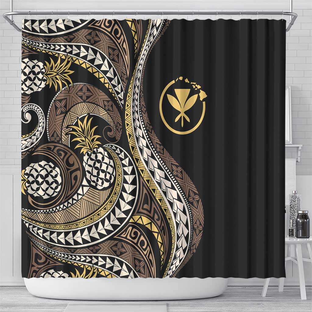 Hawaii Pineapple Brown Tribal Pattern Shower Curtain - Polynesian Pride