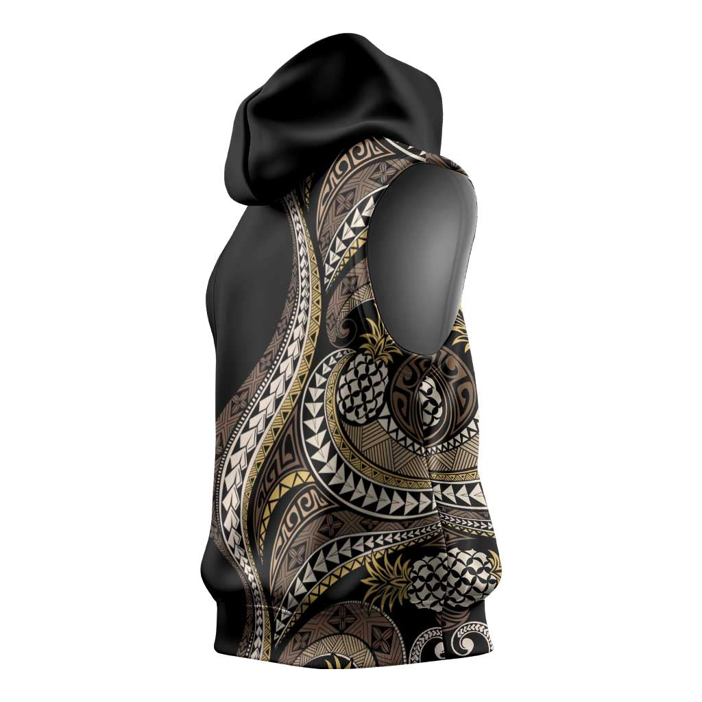 Hawaii Pineapple Brown Tribal Pattern Sleeveless Hoodie LT01 - Polynesian Pride