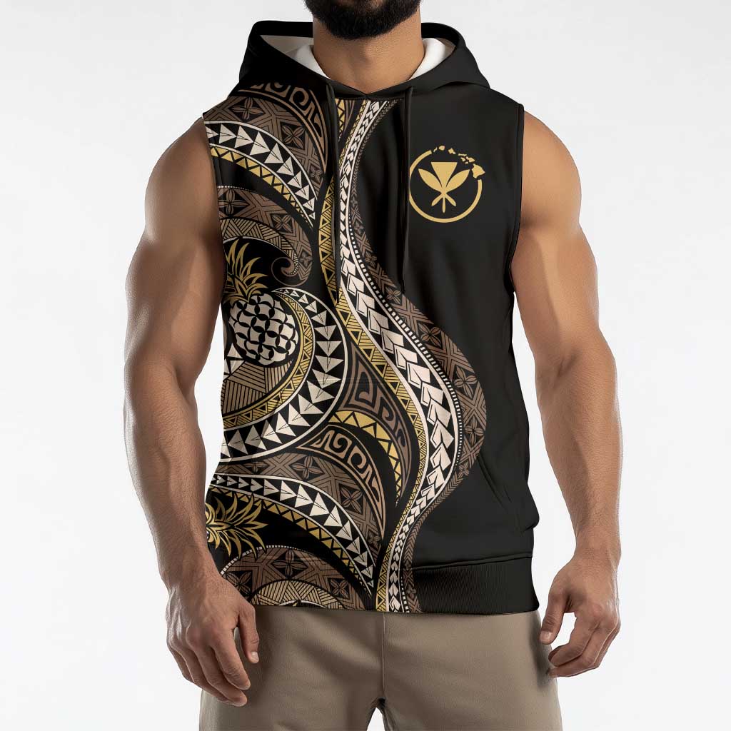 Hawaii Pineapple Brown Tribal Pattern Sleeveless Hoodie LT01 - Polynesian Pride