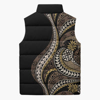 Hawaii Pineapple Brown Tribal Pattern Sleeveless Puffer Jacket LT01 - Polynesian Pride