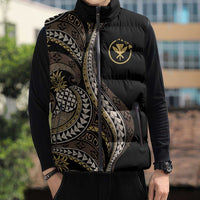 Hawaii Pineapple Brown Tribal Pattern Sleeveless Puffer Jacket LT01 - Polynesian Pride