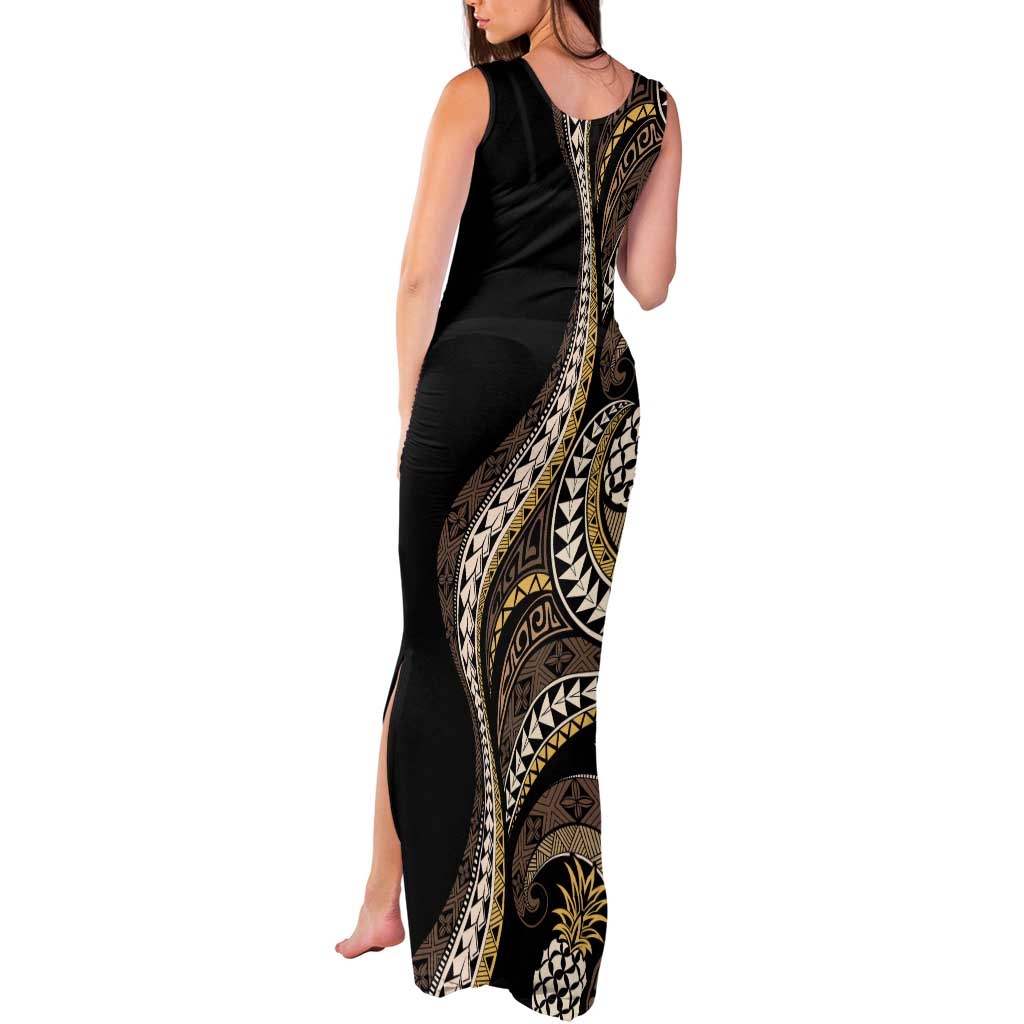 Hawaii Pineapple Brown Tribal Pattern Tank Maxi Dress - Polynesian Pride