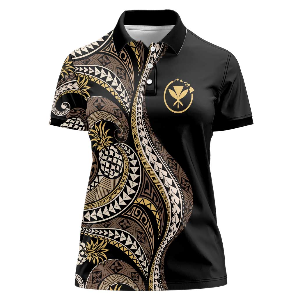 Hawaii Pineapple Brown Tribal Pattern Women Polo Shirt - Polynesian Pride